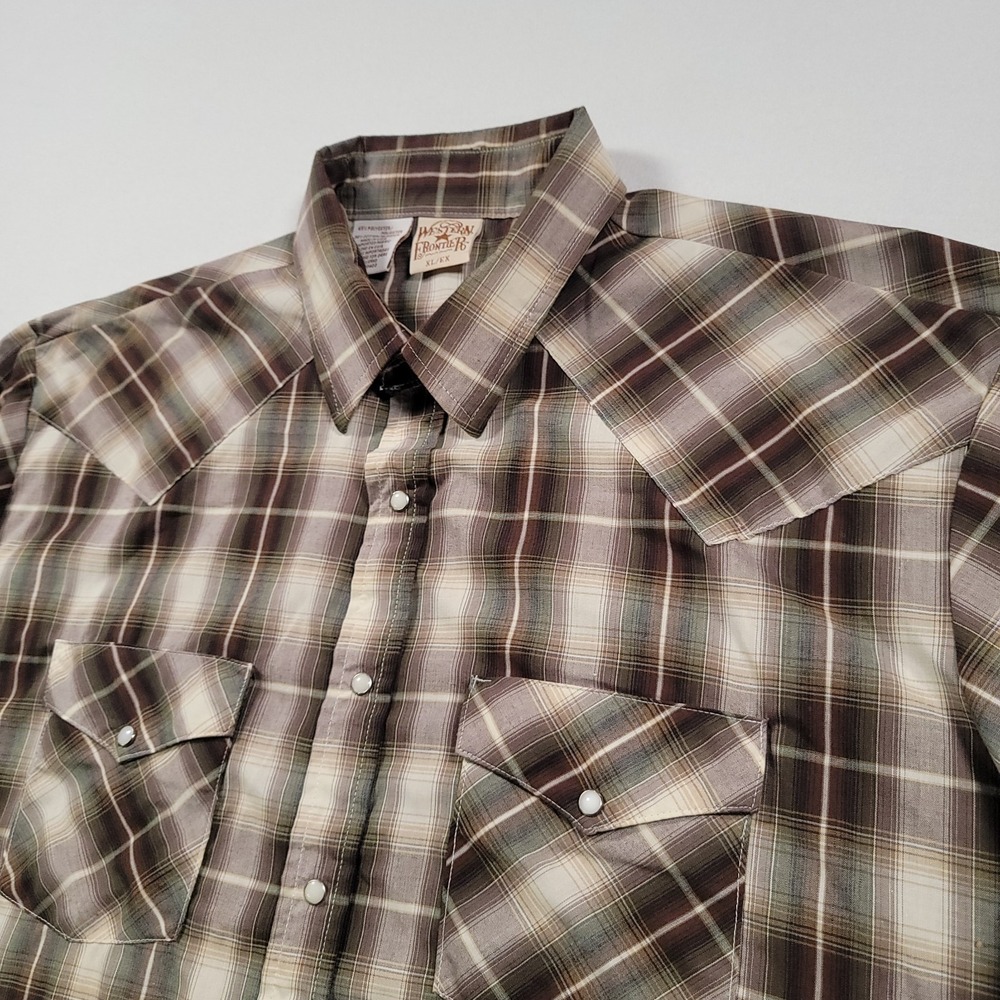 Western Frontier Men Western Snap Shirt‎ XL Plaid Short Sleeve Cowboy VTG